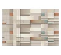 DOMEVISTA Papier Peint Intissé Géométrique Lignes 3D Beige 250 x 186 cm | trames fines panneaux décalés tons neutres accents doux composition graphique; Fabriqué en Allemagne; colle incluse.