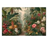 DOMEVISTA Papier Peint Jungle Hibiscus Orchidées Palmes 400 x 260 cm | feuillage luxuriant bananier fleurs rouges roses blanches chemin exotique botanique; Fabriqué en Allemagne; colle incluse.