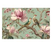 DOMEVISTA Papier Peint Oiseaux Magnolia Rose Vert Chinoiserie 250 x 186 cm | élégant décoratif raffiné mural salon chambre poétique exotique doux naturel; Fabriqué en Allemagne; colle incluse.