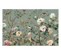 DOMEVISTA Papier Peint Oiseaux Papillons Fleurs Vert Sauge Zen 200 x 149 cm | nature élégant raffiné mural salon chambre vivant poétique frais décoratif doux; Fabriqué en Allemagne; colle incluse.