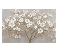 DOMEVISTA Papier Peint Photo Intissé Arbre Botanique Forêt Blanc 200x149 cm | Branches Feuilles Nature Fleurs Bois Feuillage Sentier Sapin Pin Jardin Pétales Prairie Bouquet Plantes XXL; colle incluse.
