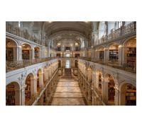 DOMEVISTA Papier Peint Photo Intissé Bibliothèque Palais Blanc 350x260 cm | Escaliers Galeries Arches Étagères Livres Lecture Bois Baroque Galerie Château Architecture Colonnes Marbre; colle incluse.
