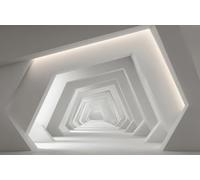 DOMEVISTA Papier Peint Photo Intissé Corridor Hexagone Blanc 350x260 cm | Symétrie Perspective Pureté Volume Architecture Géométrie Futur Formes Lignes Cubes Cercles Texture Fresque; colle incluse.