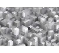 DOMEVISTA Papier Peint Photo Intissé Cubes 3D Perspective Blanc 300x223 cm | Volume Minimal Abstrait Géométrie Texture Formes Lignes Courbes Peinture Cercles Gris Fresque Panorama XXL; colle incluse.