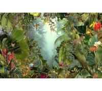DOMEVISTA Papier Peint Photo Intissé Léopard Papillons Fleurs 300x223 cm | Végétation Animaux Collage Luxuriant Exotiques Botanique Jardin Pétales Feuilles Prairie Bouquet Fresque XXL; colle incluse.