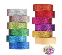 Domicubes 12 Rollen Washi Tape Paillettes, Paillette Ruban Adhésif Décoratif Glitter Ruban de Masquage Auto-adhésif Pailletés Arc-En-Ciel pour DIY Artisanat Scrapbooking Journaux Cartes de Vœux