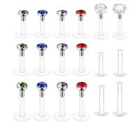 Domicubes 18Pcs Piercing Labret, Acrylique Flexible Piercing Levres Bouche Stud Tragus Transparent Tragus Helix Piercings Retainers pour Femmes Hommes Cartilage Helix Lèvre Bijoux 6mm 8mm 10mm 12mm