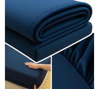 Domidekor Drap-housse 200 x 220 cm, hauteur 25 cm, avec élastique, en microfibre, coton lavé, extra doux, respirant, infroissable, facile d'entretien, certifié Oeko-Tex, bleu marine