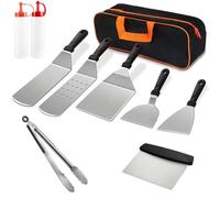 Domigard Set d'ustensiles de barbecue en acier inoxydable pour homme, accessoires de barbecue avec pince à barbecue, spatule et 2 bouteilles à presser, ensemble d'ustensiles pour barbecue extérieur et