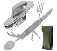 DOMINATOR URBAN COMBAT Set d'ustensiles de camping 6 en 1, ensemble touristique couteau, fourchette, cuillère, tire-bouchon, décapsuleur, ouvre-boîte, couverts touristiques en acier inoxydable avec