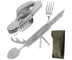 DOMINATOR URBAN COMBAT Set d'ustensiles de camping 6 en 1, ensemble touristique couteau, fourchette, cuillère, tire-bouchon, décapsuleur, ouvre-boîte, couverts touristiques en acier inoxydable avec
