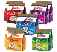 DOMINO | Assortiment de 10x18 dosettes de café compatibles SENSEO | saveur Caramel, Noisette, Vanille, Chocolat et Cappuccino
