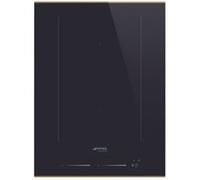 DOMINO DE CUISSON INDUCTION 38 CM - DOLCE STIL NOVO avec Verre ceramique Eclipse Noir avec bord droit et finition cuivre - Commandes Multislider - 2 foyers induction avec booster dont 1 multizone - 9 
