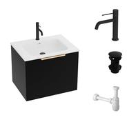 domino Lavita Oregon Ensemble de salle de bain de 60 cm, meuble sur pied blanc en MDF avec lavabo, tiroirs et système de fermeture amortie, construction compacte, robinet chromé, écoulement et siphon,