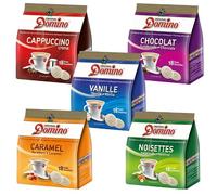 DOMINO MIX - 90 Dosettes de Café Aromatisées Compatibles SENSEO | Saveur Caramel, Noisette, Vanille, Chocolat, Cappuccino pour Varier les Plaisirs Tout au Long de la Journée