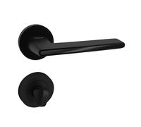 domino ONYKS-R Poignée de porte pour WC et salle de bain - Rosace ronde - Poignée de porte pour porte de bureau, porte de cave et porte intérieure - En Znal - Noir