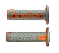 Domino Paire de poignées en caoutchouc avec inscription « Domino » Grand modèle A360 en caoutchouc bicolore gris/orange pour moto hors route, cross/enduro Longueur : 120 mm