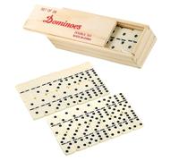 Domino Spiele Classic Line - Boîte en bois avec 28 dominos doubles classiques - Pièces en plastique - Kit de construction pour enfants - Jeu de société avec dominos à partir de 6 ans - Jeu de société