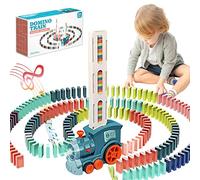 Domino Train pour Enfants, Dominos automatiques, Jouets de Construction et d'empilage,éducation précoce,Cadeau de Noël et d'anniversaire pour garçons et Filles de 3 à 8 Ans (Cyan)