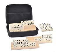 Dominos Tile Kit - Vintage Wooden Board Set, Classic Number Pieces Storage Case | Portable Complete Game Collection Carry Handle Design Durable Compact Traditional Heritage Entertainment Leisure