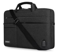 DOMISO 17 Pouces Grande Sacoche pour Ordinateur Portable Housse Sac avec Port de Chargeur USB Externe Sacoche Bandoulière pour 17-17.3" Notebook/Dell/Lenovo/HP/ASUS, Noir 1
