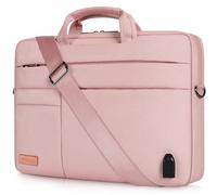 DOMISO 17 Pouces Grande Sacoche pour Ordinateur Portable Housse Sac avec Port de Chargeur USB Externe Sacoche Bandoulière pour 17-17.3" Notebook/Dell/Lenovo/HP/ASUS, Rose 1