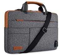 DOMISO 17 Pouces Imperméable Housse de Protection Ordinateur Portable avec Port de Chargeur USB Externe Sacoche Bandoulière pour 17-17.3" Notebook/Dell/Lenovo/Acer/HP/ASUS, Gris Foncé