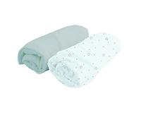 Domiva – Lot 2 draps-housse imprimé étoiles – Jersey Oeko-Tex – Blanc/Perle – 60 x 120 cm