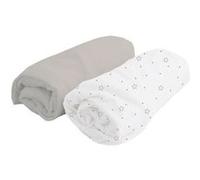 DOMIVA Lot 2 Draps housse ImprimÃ© Ã©toiles - Jersey - oeko-Tex - Blanc/Perle - 60 x 120 cm Neutre G
