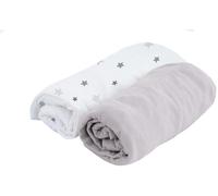 DOMIVA Lot de 2 Draps Housse PERLE GRIS / blanc imprimé étoiles 70x140 cm