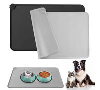 Domkan 2 Tapis Gamelle Chat et Chien, Tapis de Nourriture pour Animaux 48x30cm, Tapis de Gamelle en Silicone Imperméable, Tapis d’Alimentation Chat, Noir et Gris