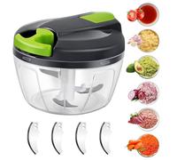 Domkan Hachoir Manuel 520ml, Hachoir Oignon Avec 3 Lames En Acier Inoxydable, Coupe Oignon Manuel avec Acier Inoxydable 3 Lames, Mixeur Manuel Coupe Ail pour Légumes, Viande, Oignon, d'ail (Vert)