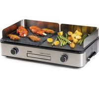 DOMO BBQ Genius Gril de table électrique revêtement anti-adhésif, lampe témoin, avec protection contre le vent Noir, acier inoxydable (DO9259G)