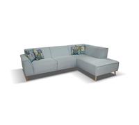 DOMO. collection Canapé d'angle Jules FK - Canapé scandinave à Ressorts - Canapé avec Pieds en Bois - 263 x 191 x 81 cm (l x p x h) - méridienne Droite - Bleu Clair