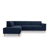 DOMO. collection Canapé d'angle Jules FK - Canapé scandinave à Ressorts - Canapé avec Pieds en Bois - 263 x 191 x 81 cm (l x p x h) - méridienne Gauche, Bleu foncé
