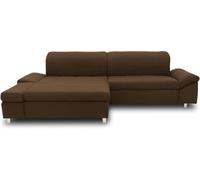 DOMO. collection Canapé d'angle Mika, canapé Convertible et Coffre de lit en Forme de L, canapé-lit avec Fonction Dossier et accoudoirs, Coin rembourré, 260 x 178 x 80 cm (l x p x h), Marron foncé