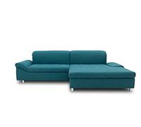 DOMO. collection Canapé d'angle Mika en Forme de L avec Dossier et accoudoirs, Angle rembourré 260 x 178 x 80 cm (l x p x h), Turquoise
