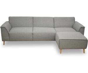 DOMO. collection Jules FK Canapé d'angle scandinave à Ressorts avec Pieds en Bois 268 x 159 x 81 cm (l x p x h) - Ensemble d'angle avec Chaise Longue à Droite - Argenté