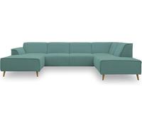 DOMO. Collection Wohnlandschaft Jules FK Canapé scandinave à Ressorts Canapé en Forme de U avec Pieds en Bois 333 x 191 x 81 cm (LxPxH) Chaise Longue Gauche Menthe