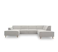 DOMO. Collection Wohnlandschaft Jules FK, skandinavisches Sofa mit Federkern, Couch in U-Form mit Holzfüßen, 333 x 191 x 81 cm (BxTxH), Longchair Links, Hellgrau