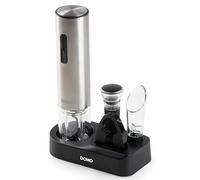 DOMO DO3103 Set Tire-bouchon électrique avec accessoires - Ouvre bouteille électrique vin rechargeable USB-C - Coupe-capsule, verseur à vin et bouchon sous vide inclus - Design inox avec LED