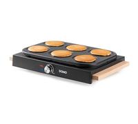 DOMO Crêpière DO8717P 1000 W – 6 crêpes Ø 11,5 cm – Thermostat réglable – Noir / Bois