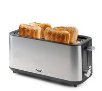 DOMO DO967T Grille-pain à fente longue - Pour 4 toasts - Avec grille réchauffe-viennoiseries intégré - Acier inoxydable - 1350 W