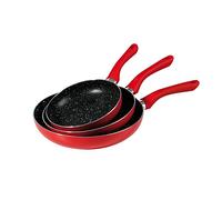 DOMOCLIP MEN124R Set de 3 Poêles Aspect Pierre Rouge