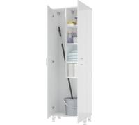 Domodomo Armoire au sol avec support pour serpillière MEA 179 cm, Armoire de salle de bains, Armoire de rangement, blanc brillant, Armoire au sol avec support pour serpillière