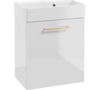 DomoDomo armoire de salle de bain avec lavabo 60x50cm blanc brillant poignée dorée