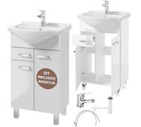 Ensemble salle de bains avec lavabo 50 blanc avec mitigeur et siphon Mea