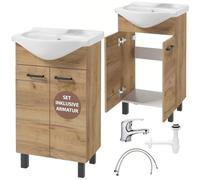 Domodomo - Armoire de salle de bain avec lavabo - 85 x 50 x 41 cm - Meuble de salle de bain debout avec tiroir et meuble bas - Ensemble élégant avec lavabo en céramique