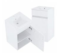 DomoDomo - Armoire de salle de bain suspendue blanche 45 cm avec lavabo en céramique - Armoire de salle de bain étroite avec portes et étagère - Armoire murale moderne pour petites salles de bain