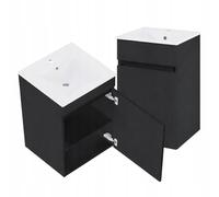 DomoDomo - Armoire de salle de bain suspendue noire 45 cm avec lavabo en céramique - Armoire suspendue moderne pour petites salles de bain - Armoire de salle de bain avec porte et 2 étagères